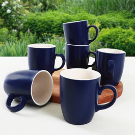 Hermia Juego de 6 tazas de cerámica azul oscuro y blanco